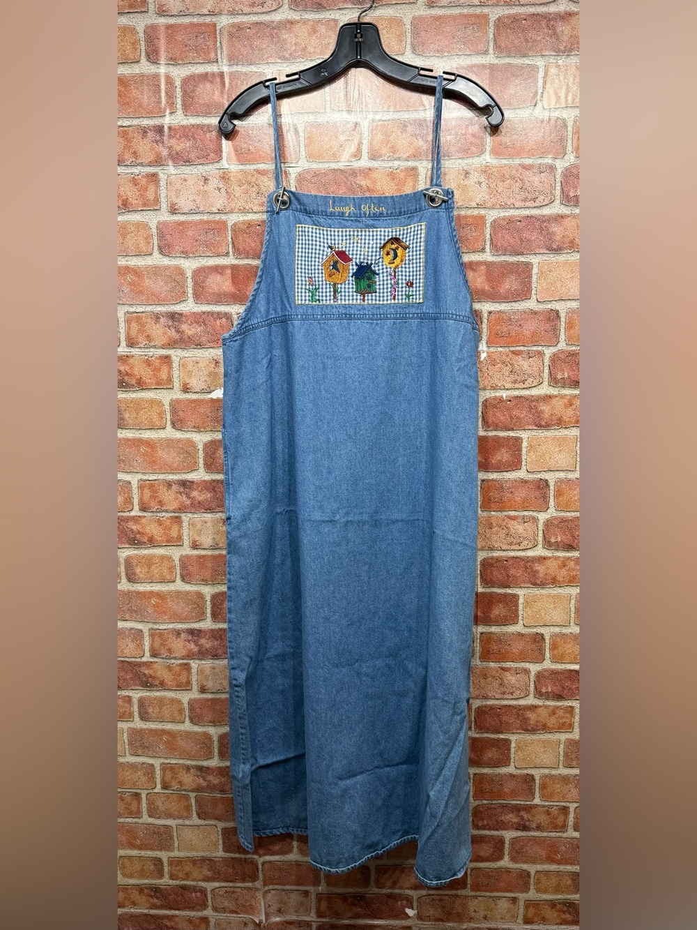 Women’s denim jumper overall dress 90’s prairie cottagecore sz 16